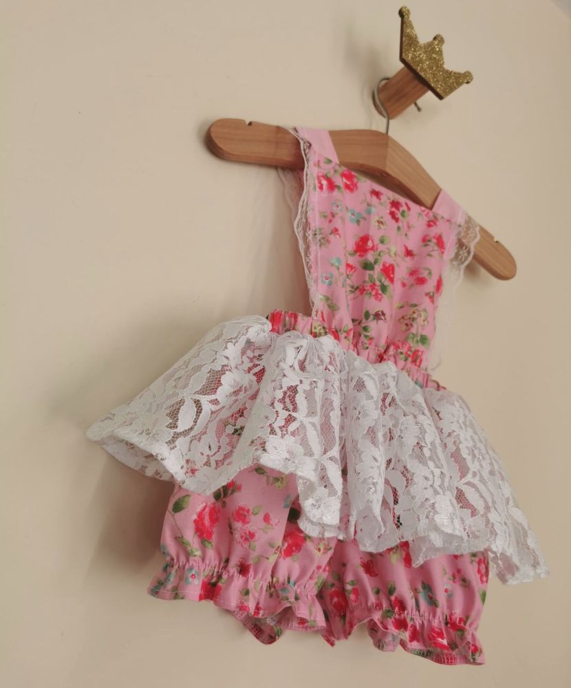 6/12M PRETTY FLORAL LACE ROMPER