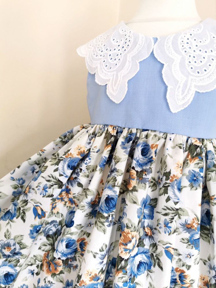 COLLAR DRESS - POWDER BLUE ANTIQUE ROSE