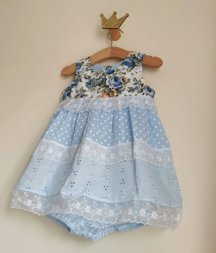 12/18MONTHS - BABY BLUE PANEL DRESS WITH BLOOMER PANTS