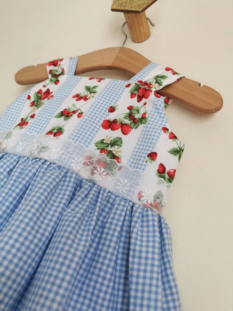 12/18MONTHS - STRAWBERRY GINGHAM SUN DRESS WITH BLOOMER PANTS