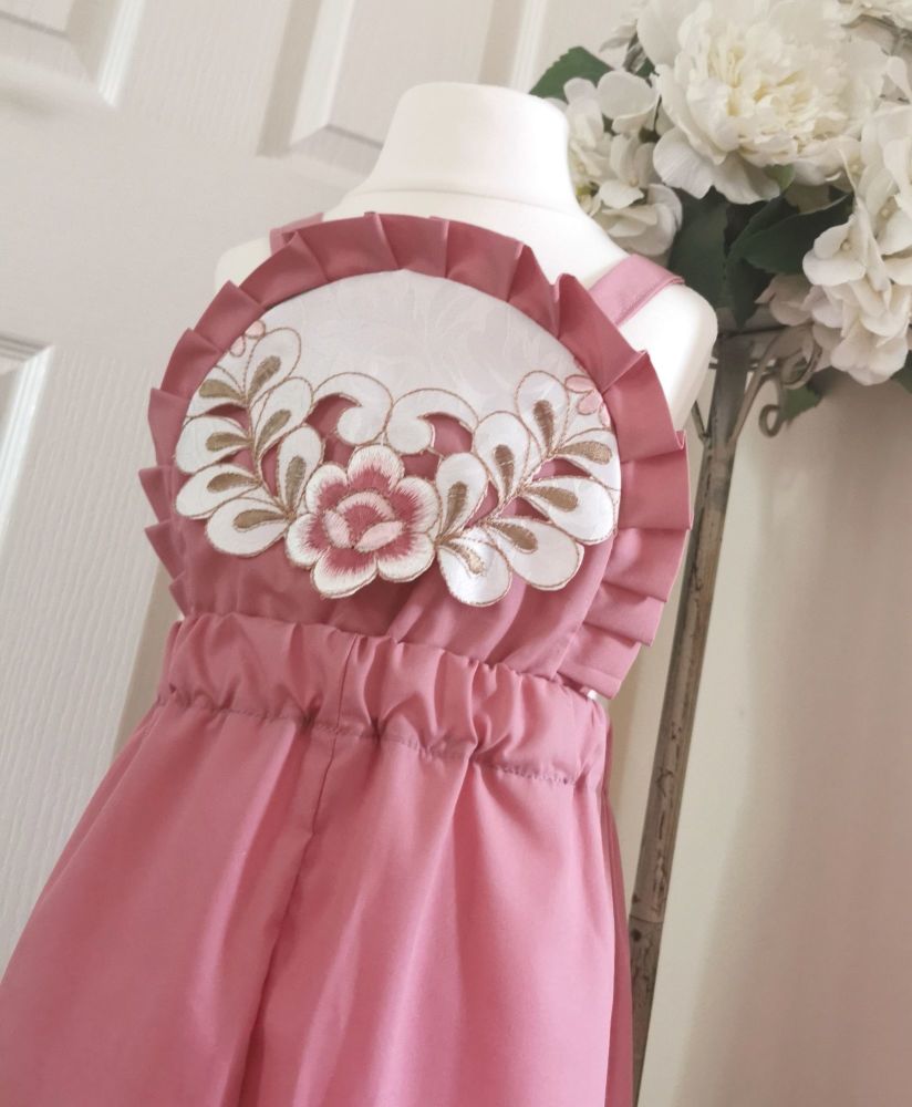 THEA DUNGAREES - DUSKY PINK EMBROIDERY
