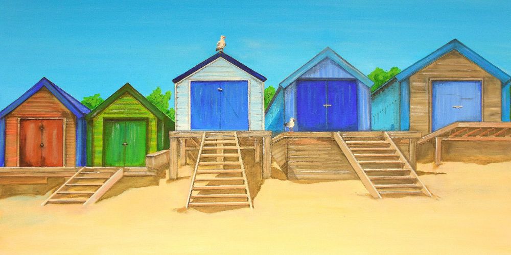 CANVAS PRINT (60x30cm) - Abersoch Beach Huts (PLAIN) - 45 Editions