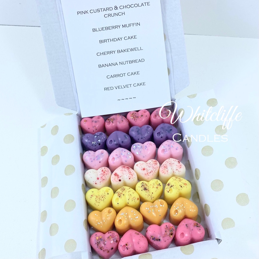 Heart Wax Melt Sample Box (28) - Delicious Desserts