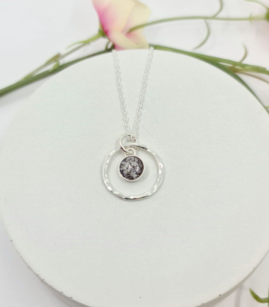 Sterling silver circular glitter halo pendant