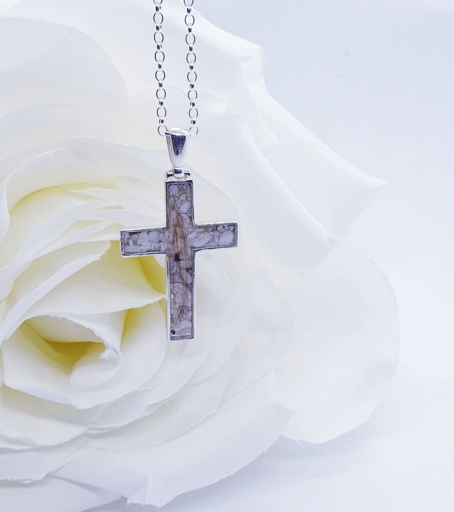 Sterling silver cremation cross pendant