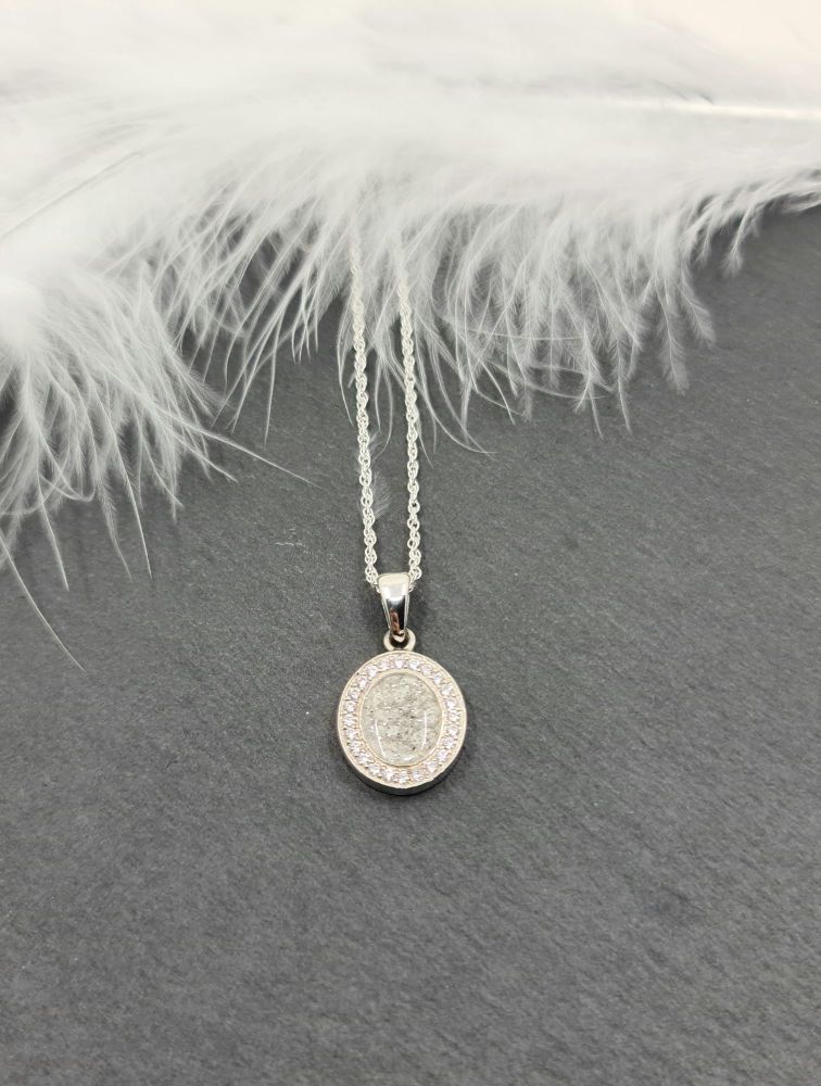 Cremation and cubic zirconia oval pendant
