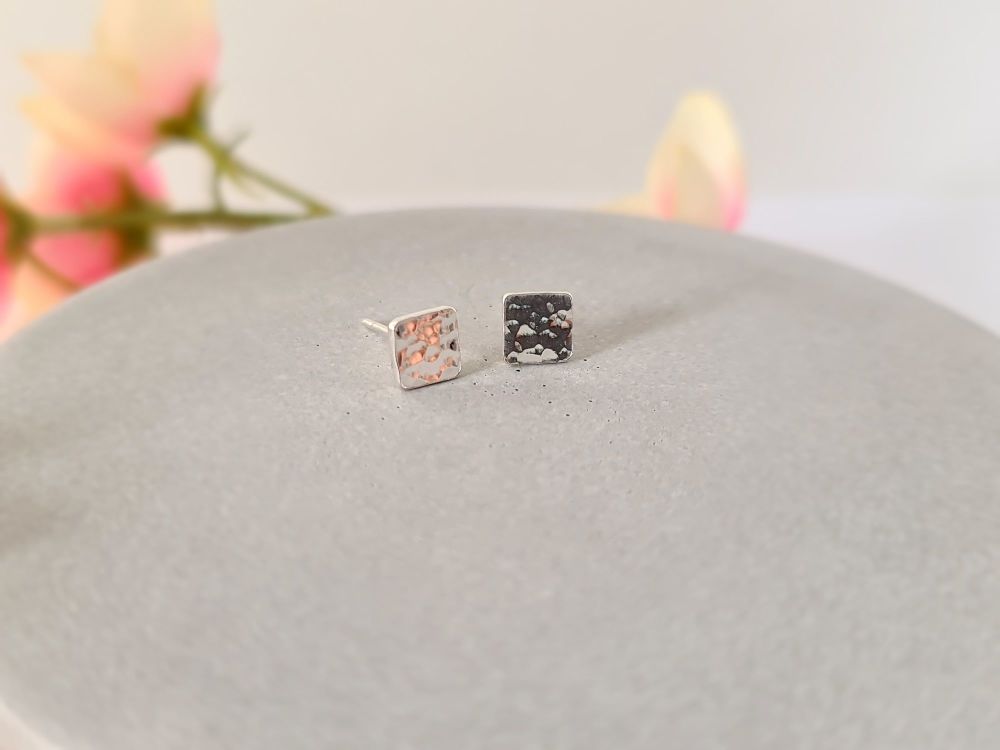 Sterling silver square textured stud earrings