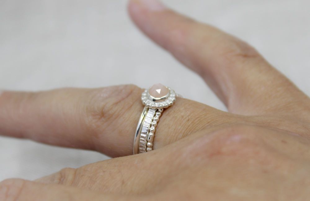Rose cut gemstone stacking ring set