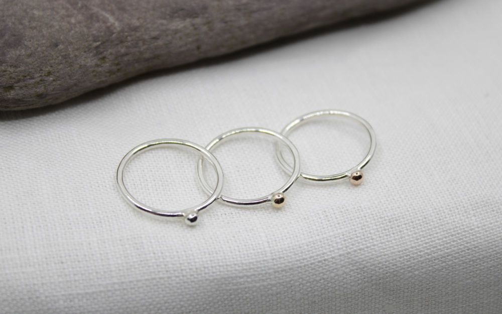 Sterling silver and 9ct gold ball stacking rings