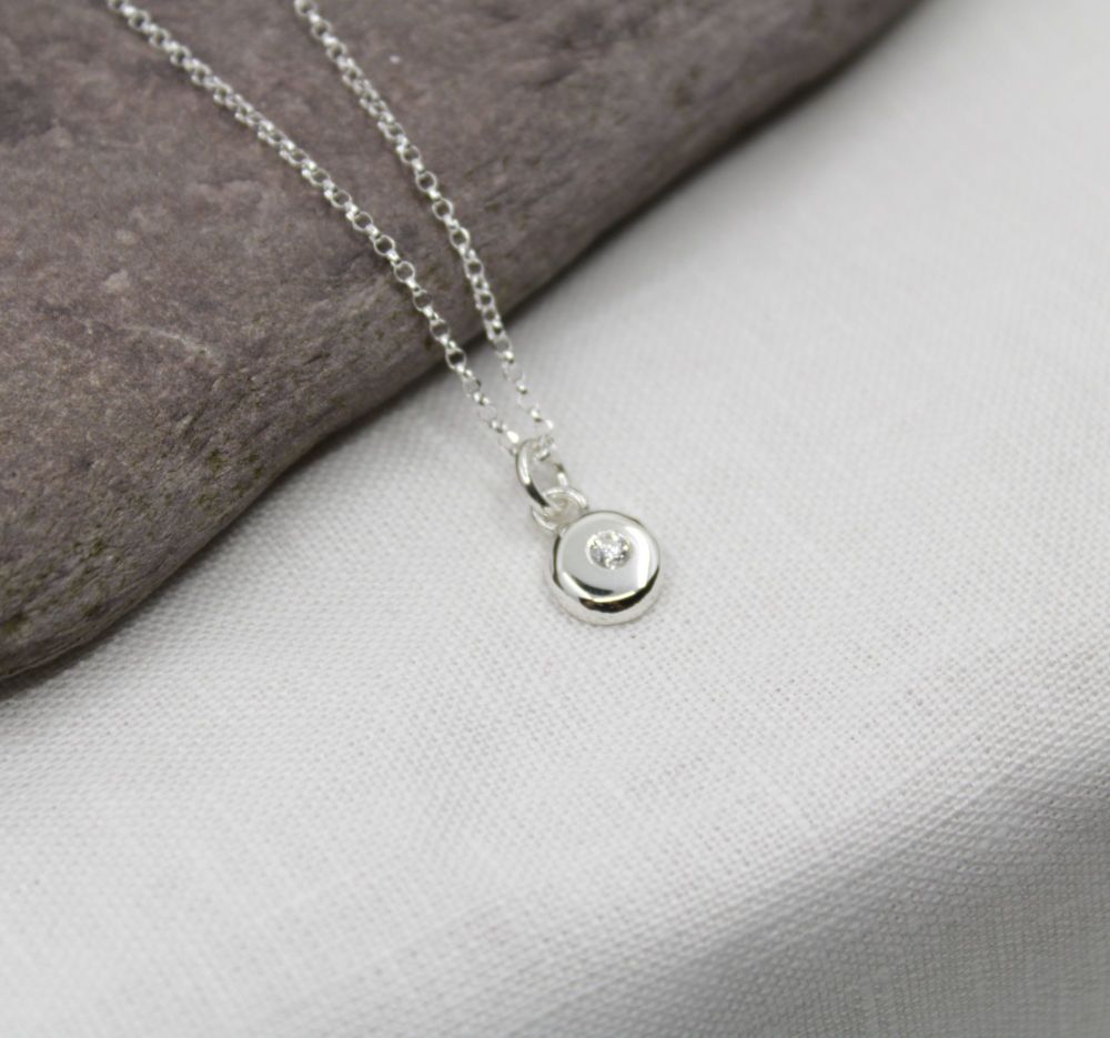 Sterling silver pebble necklace with 3mm Moissanite