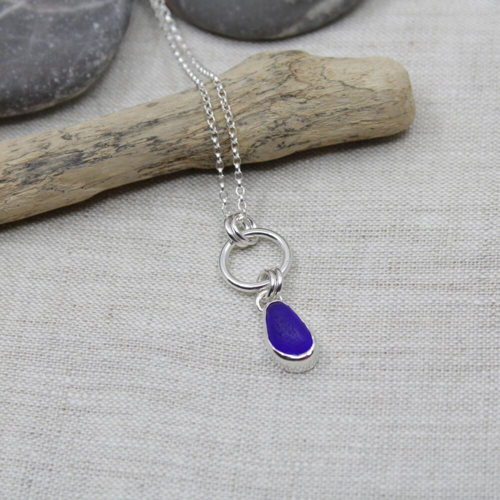 Cobalt blue sea glass and sterling silver pendant