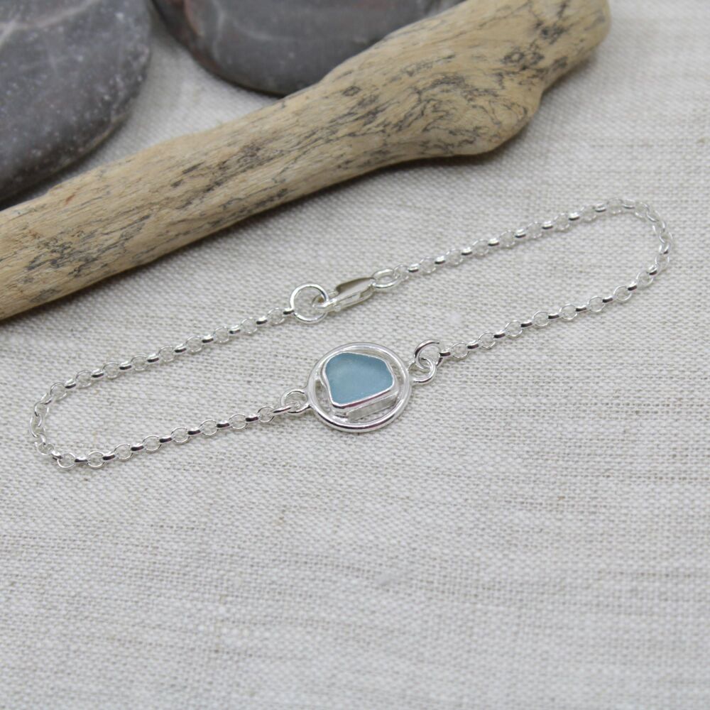 Pale blue sea glass bracelet