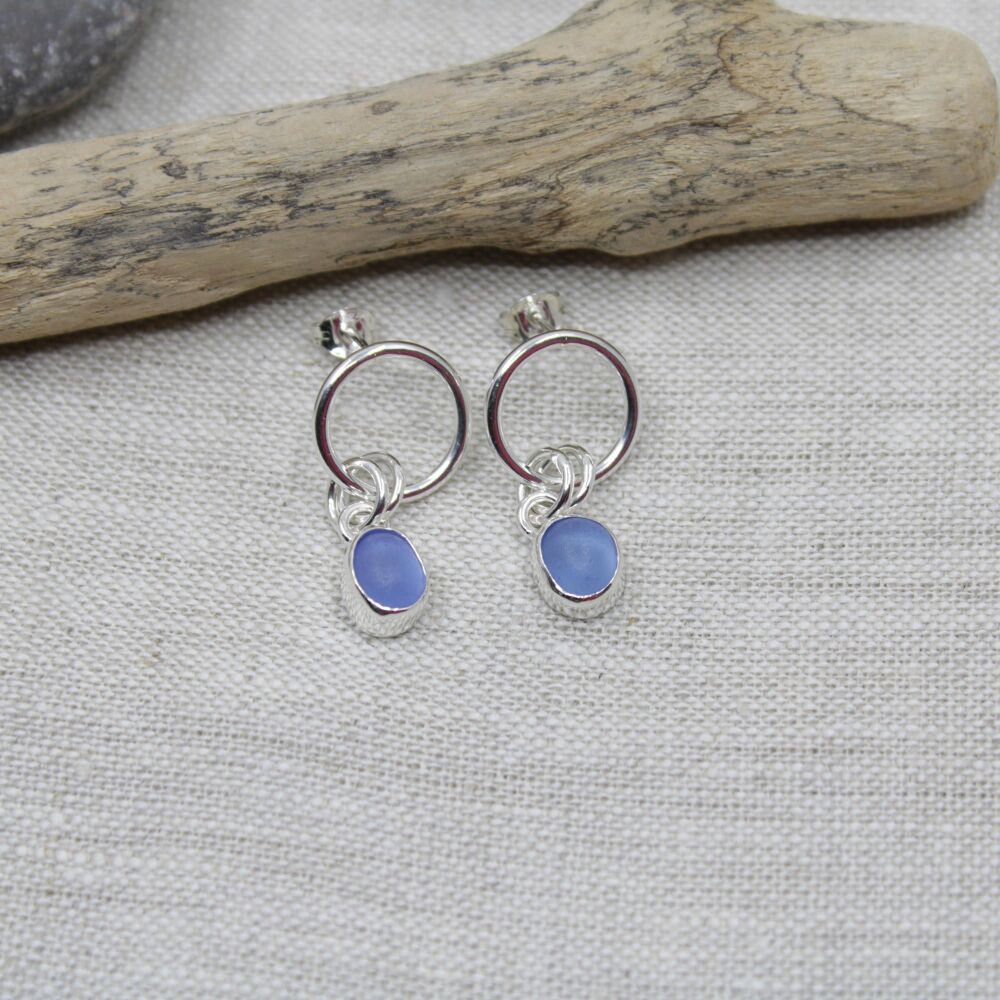 Pale blue sea glass and sterling silver earrings