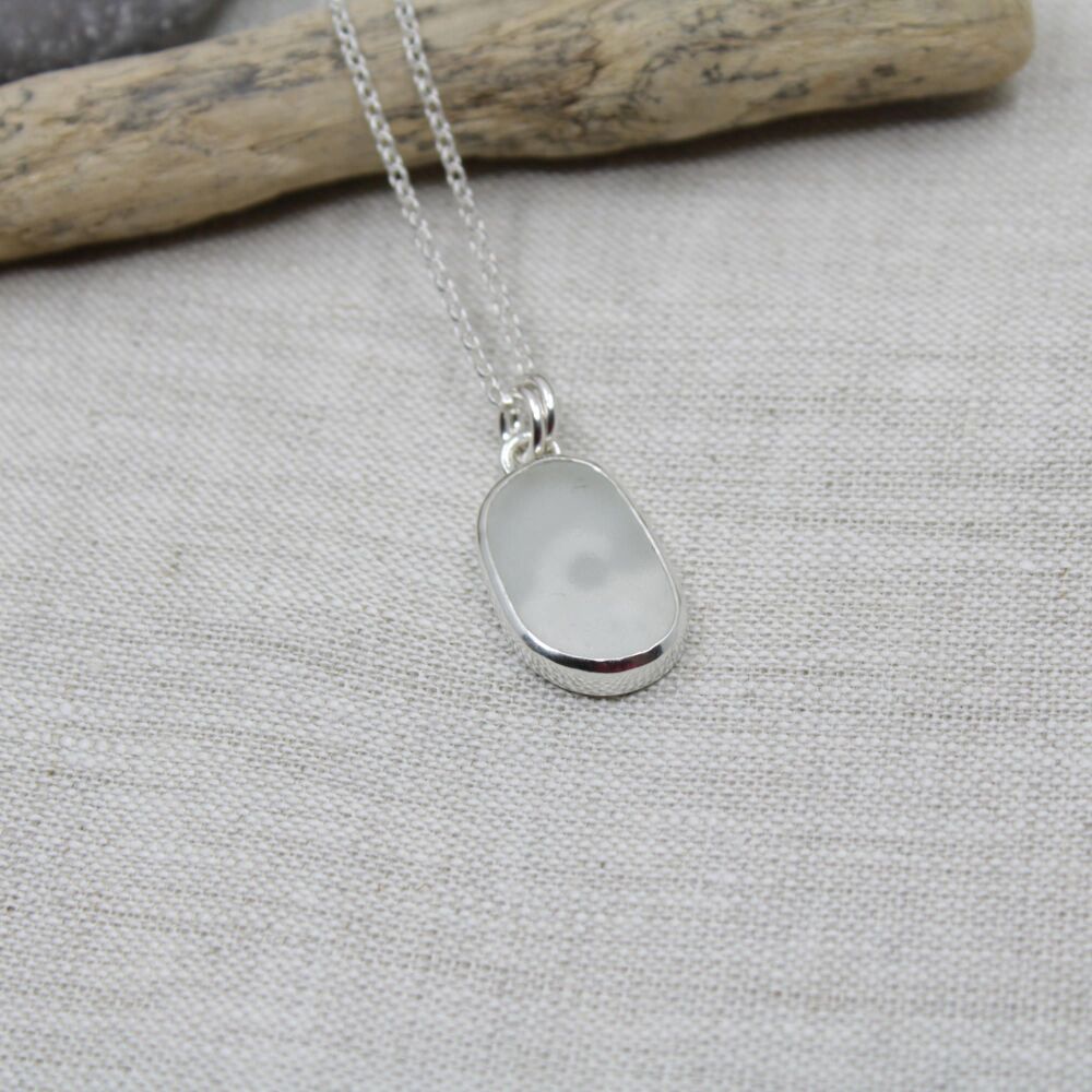 White sea glass wave pendant #2