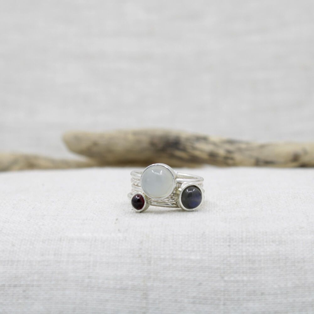 Sterling silver stacking ring set with two twisted bands