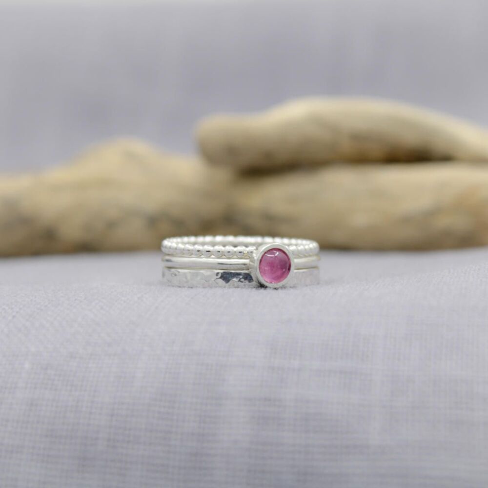 Sterling silver 4mm stone trio stacking ring set