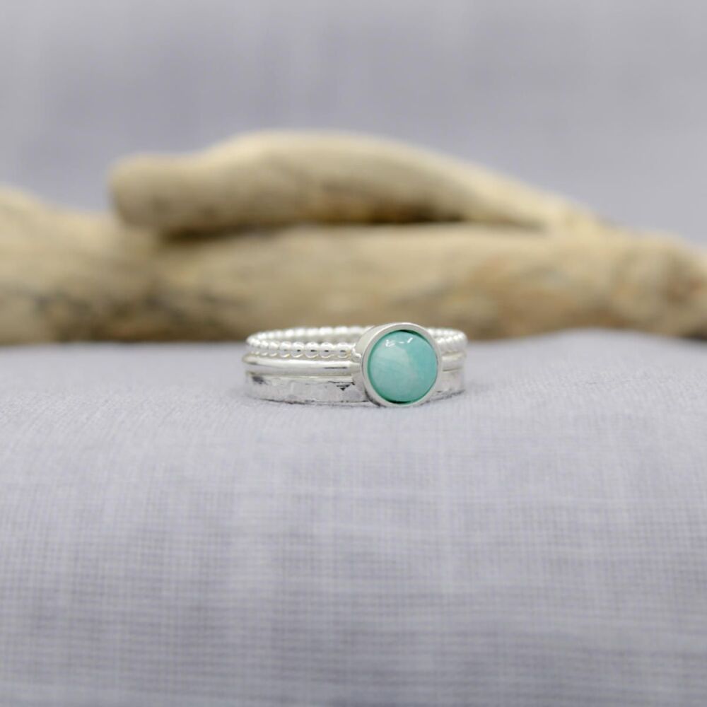 Sterling silver 6mm stone trio stacking ring set