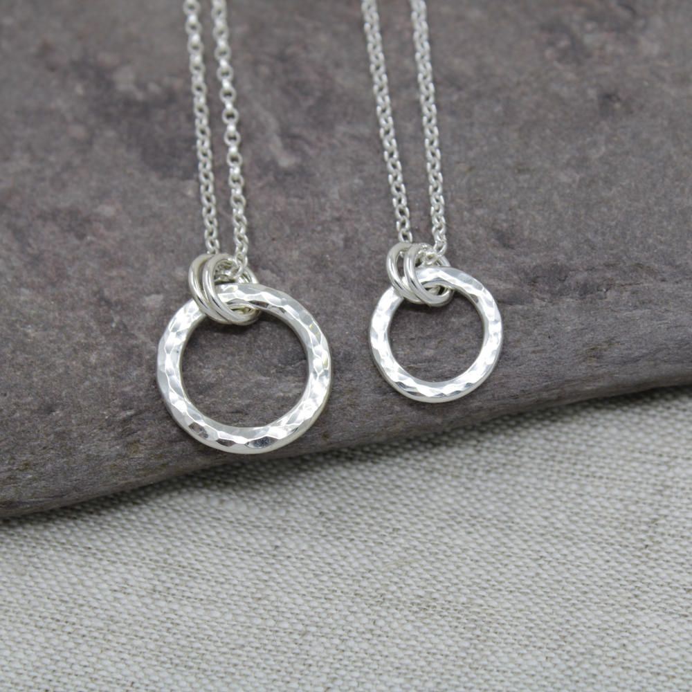sterling silver hammered texture circle necklace