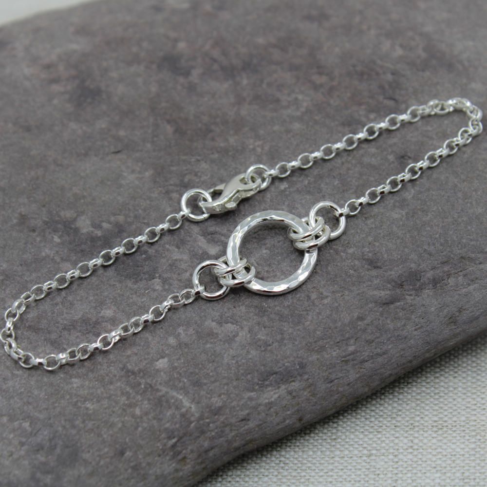 Sterling silver hammer textured circle bracelet