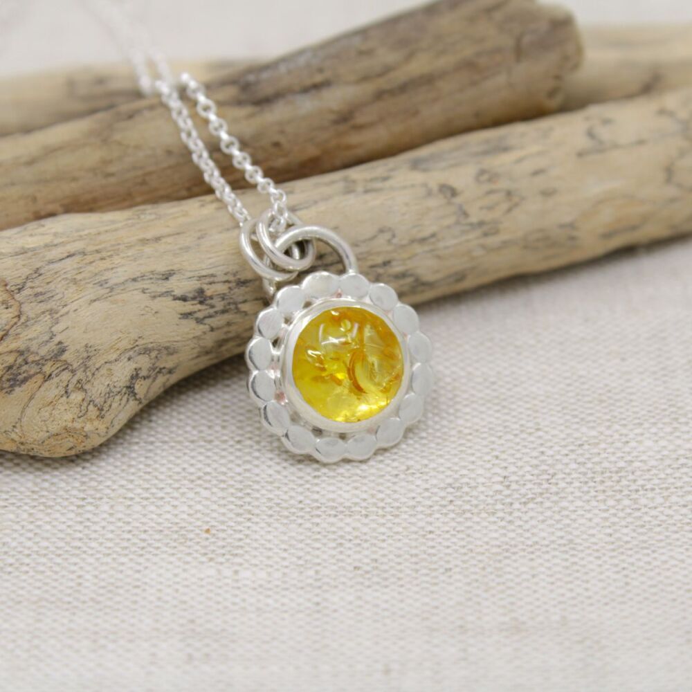 Sterling silver and Baltic Amber "sunflower" necklace