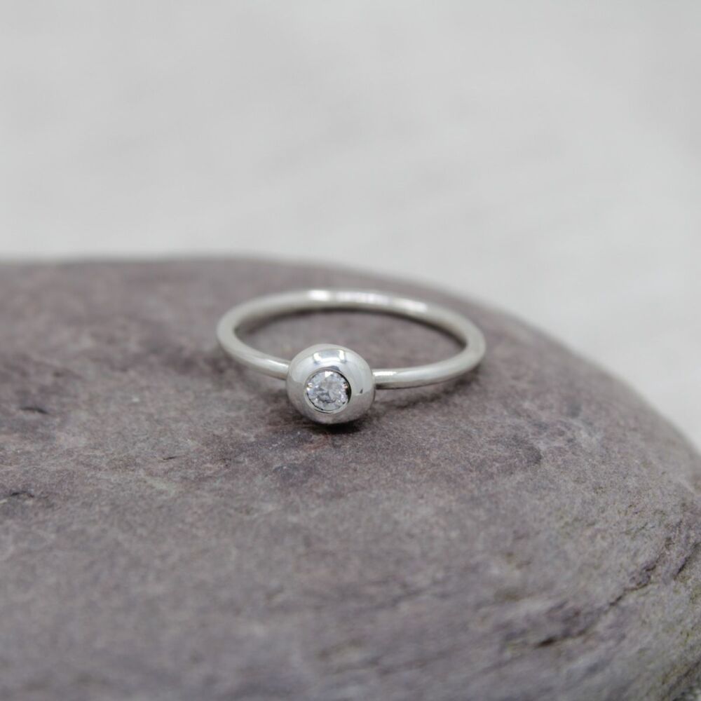 Sterling silver pebble and Moissanite stacking ring