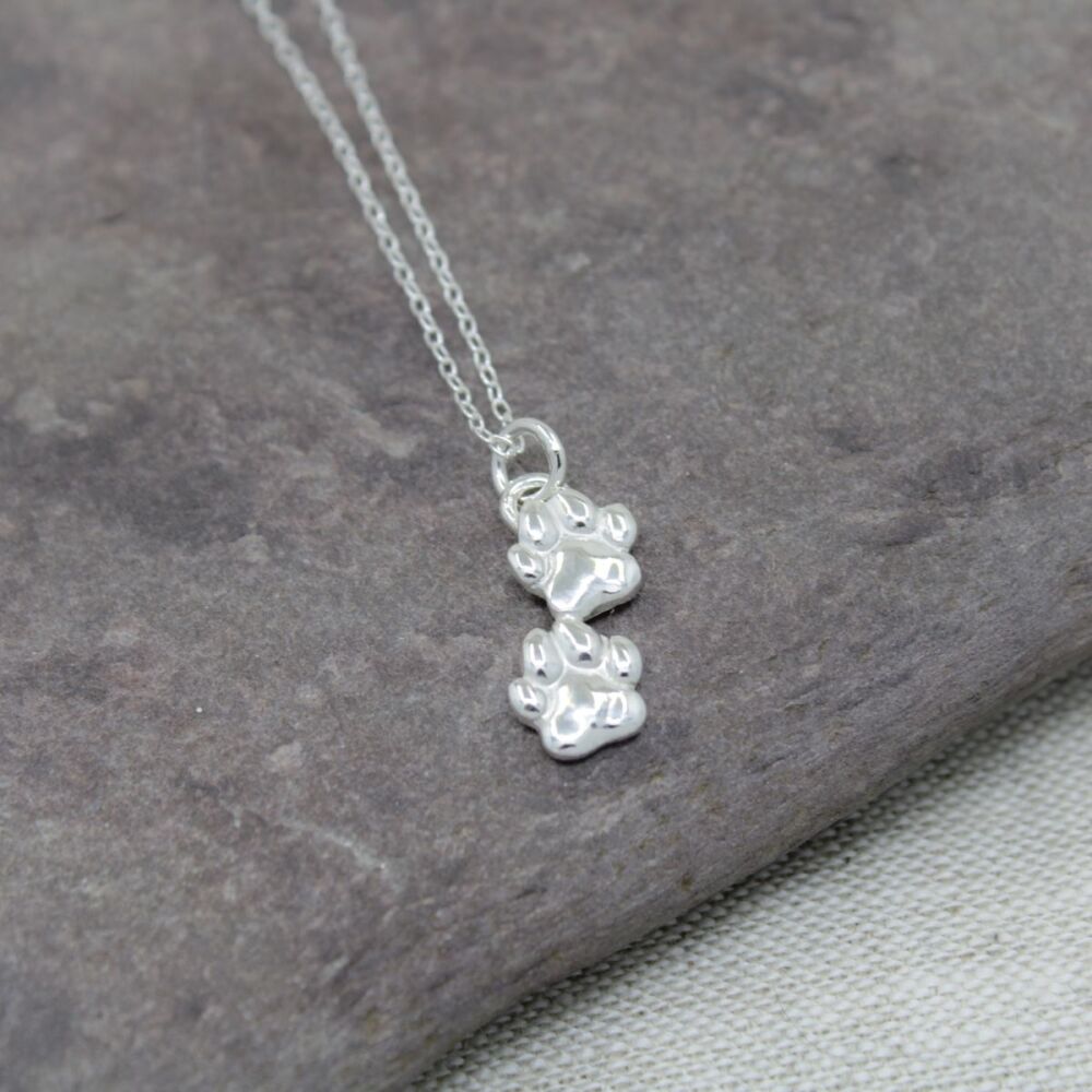 Sterling silver double paw necklace