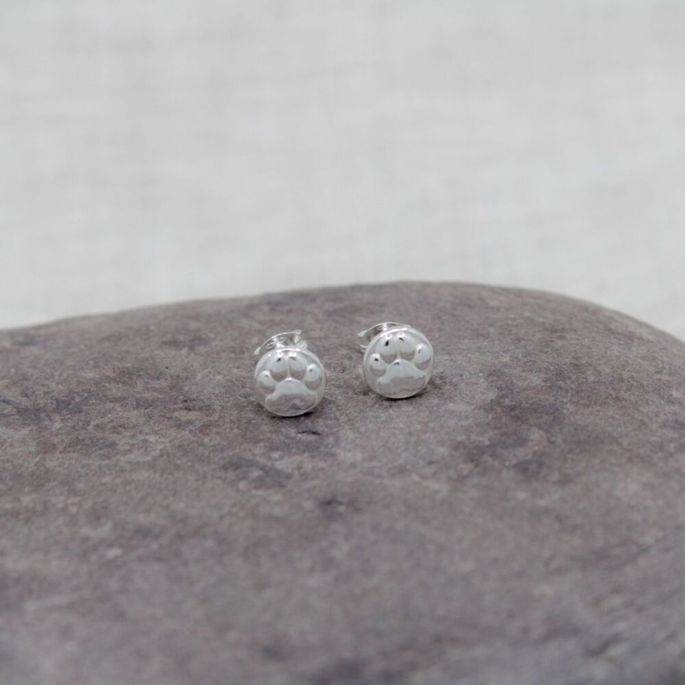 Sterling silver circle paw studs