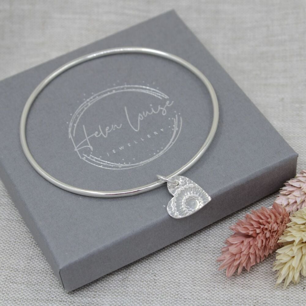 Sterling silver hallmarked single heart charm bangle