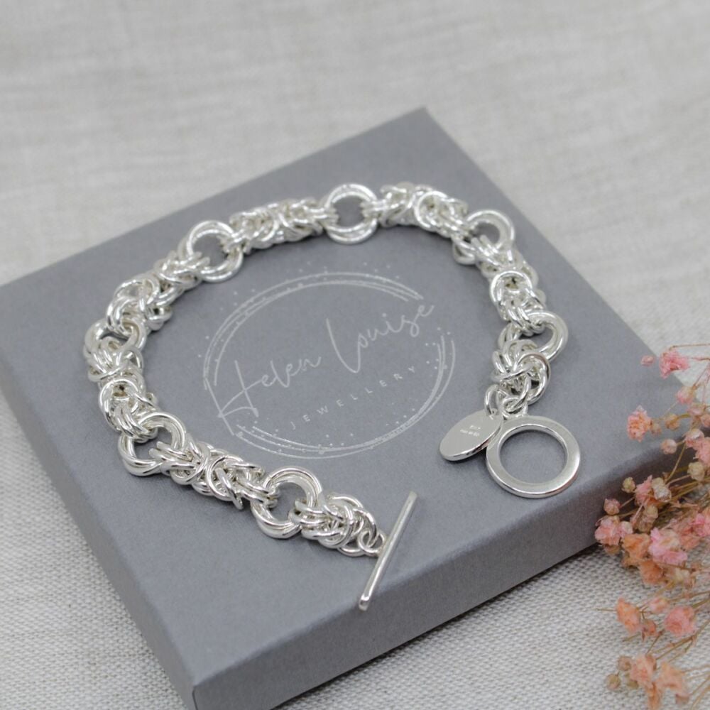 Sterling silver hallmarked Byzantine and rose bracelet