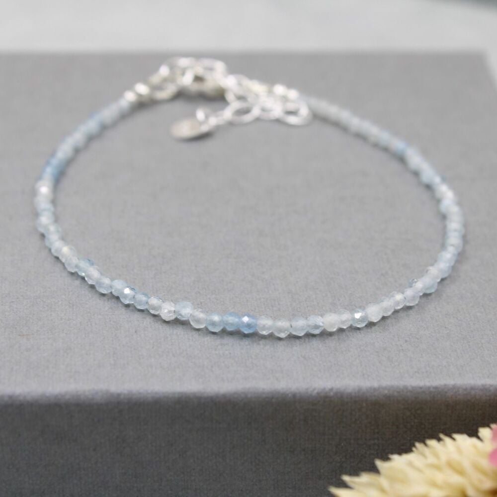Dainty faceted Aquamarine gemstone bracelet