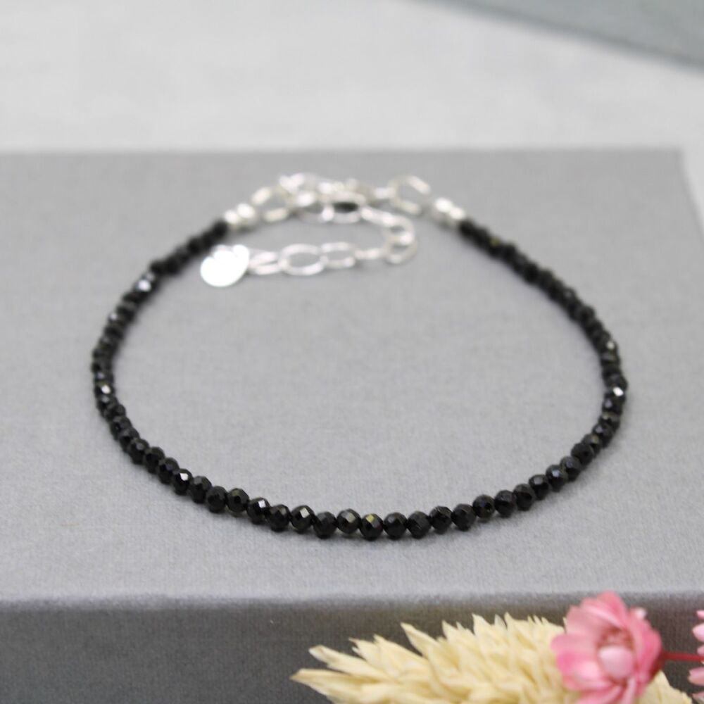 Dainty faceted Black Spinel gemstone bracelet