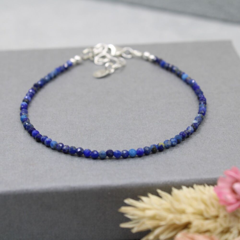 Dainty faceted Lapis Lazuli gemstone bracelet