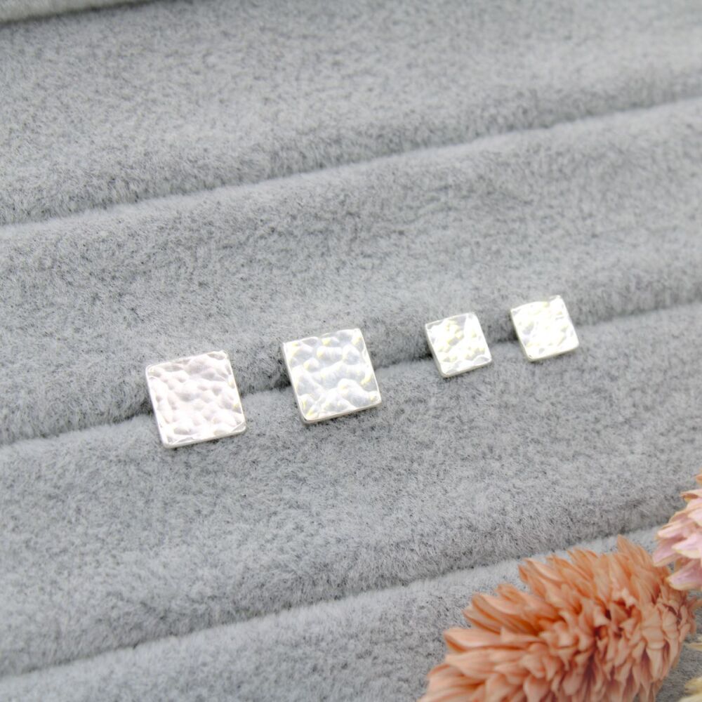 Sterling silver square textured stud earrings