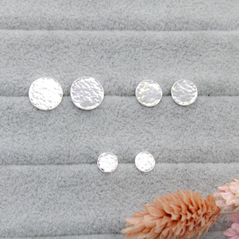 Sterling silver textured disc studs