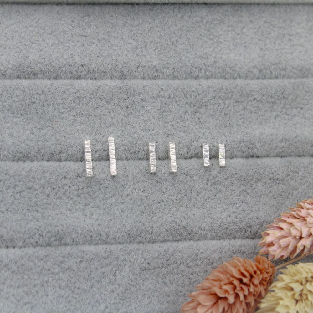 Sterling silver linear textured bar studs