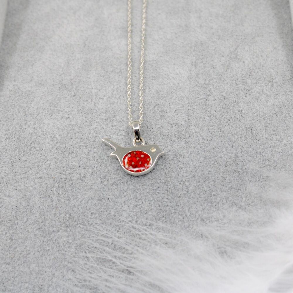 Sterling silver memorial robin necklace