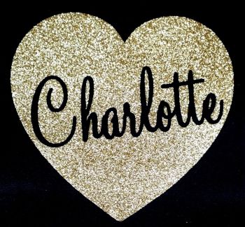 Personalised Name Glitter Heart Iron On - Large Size 18cms x 16cms