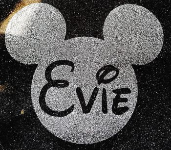 Personalised Name Mickey Head Glitter Iron On - Small Size 15cms x 13cms