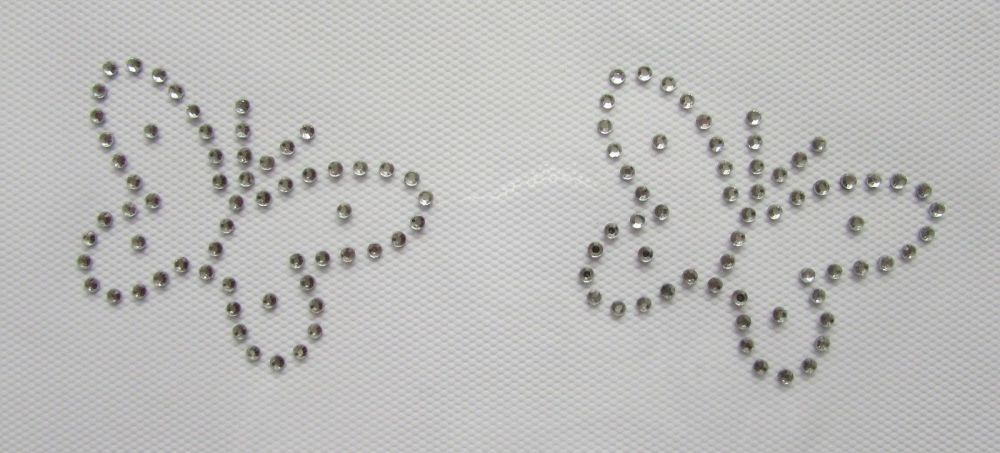 2 Small Butterflies Rhinestone Iron On - Clear