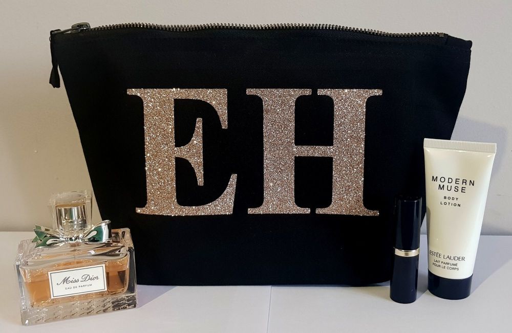 Personalised Glitter Initial MakeUp/Wash Bag, Various Glitter Colours...