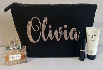 Personalised Glitter Name MakeUp/Wash Bag, Various Glitter Colours...