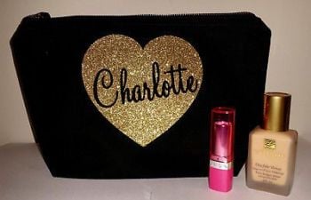 Personalised Glitter Heart MakeUp/Wash Bag, Various Glitter Colours...