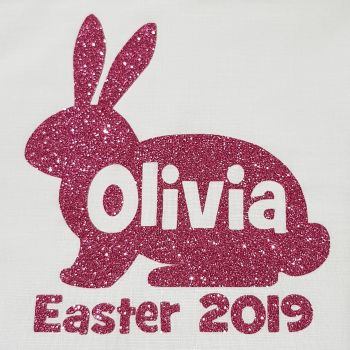 Personalised Name Glitter Easter Bunny Iron On Transfer