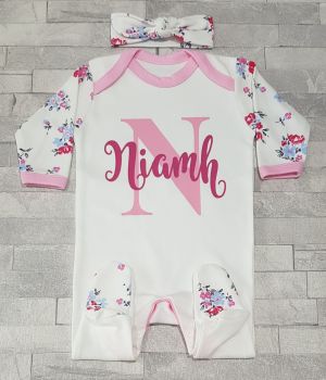 Personalised Floral Sleepsuit/Babygrow (Name & Initial)