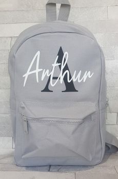 Grey Childrens Mini/Toddler Rucksack with Personalised Name & Initial