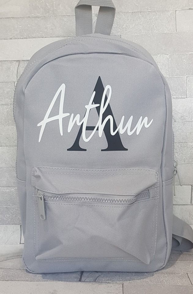 Grey Childrens Mini Rucksack with Personalised Name & Initial