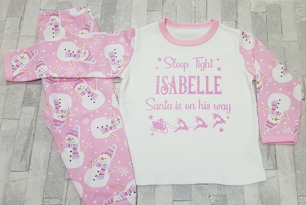 Personalised PINK Snowman Christmas PJ's