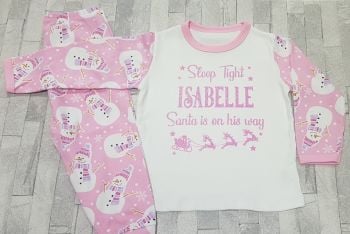 Personalised PINK Snowman Christmas PJ's