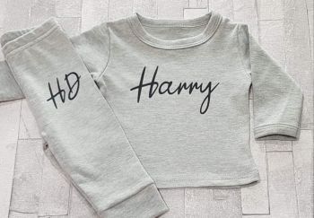 Grey Personalised Name & Initials Lounge Set with Black Print