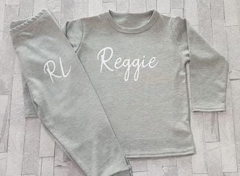 Grey Personalised Name & Initials Lounge Set with White Print